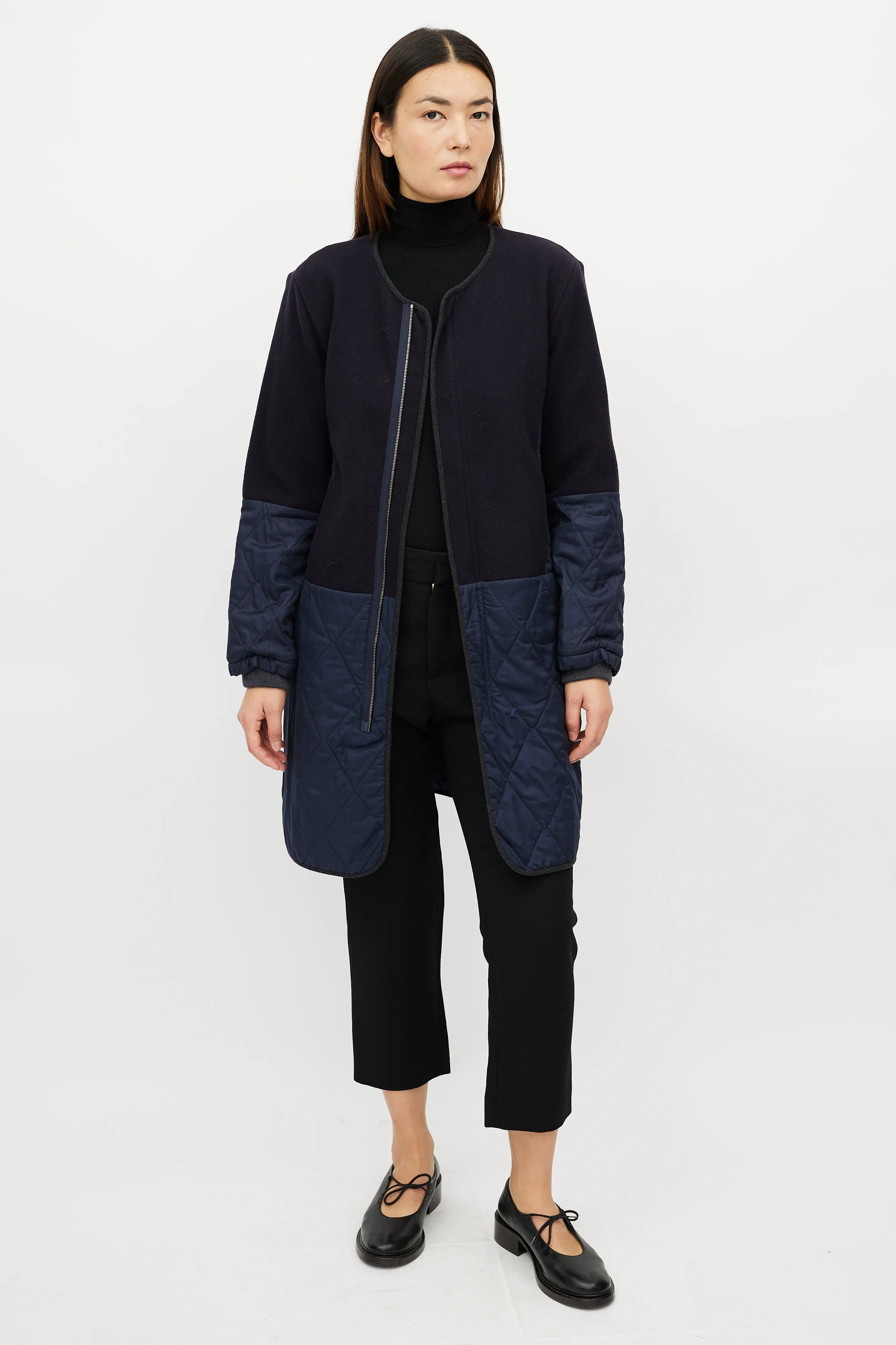 Navy Wool Quilted Jacket