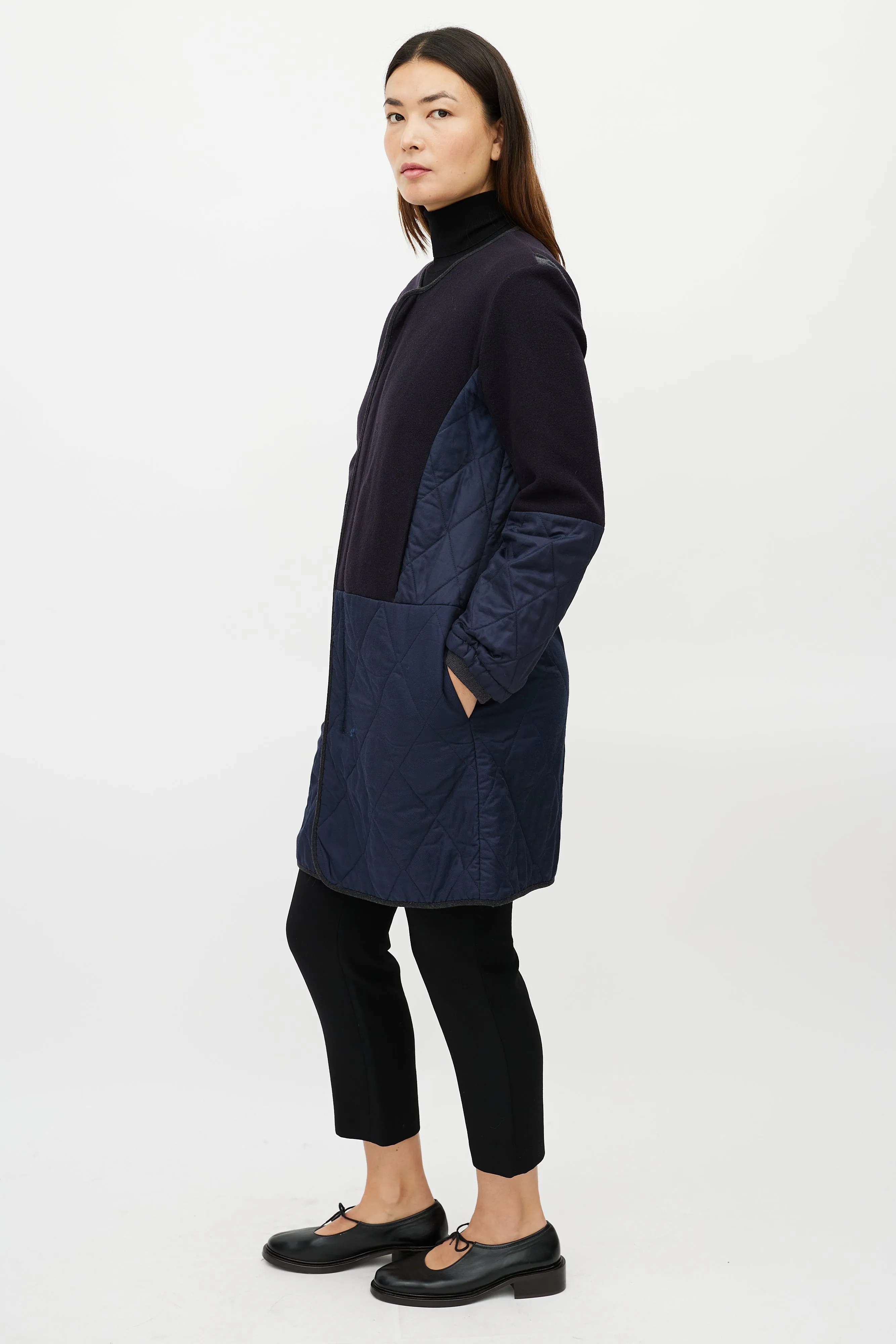 Navy Wool Quilted Jacket