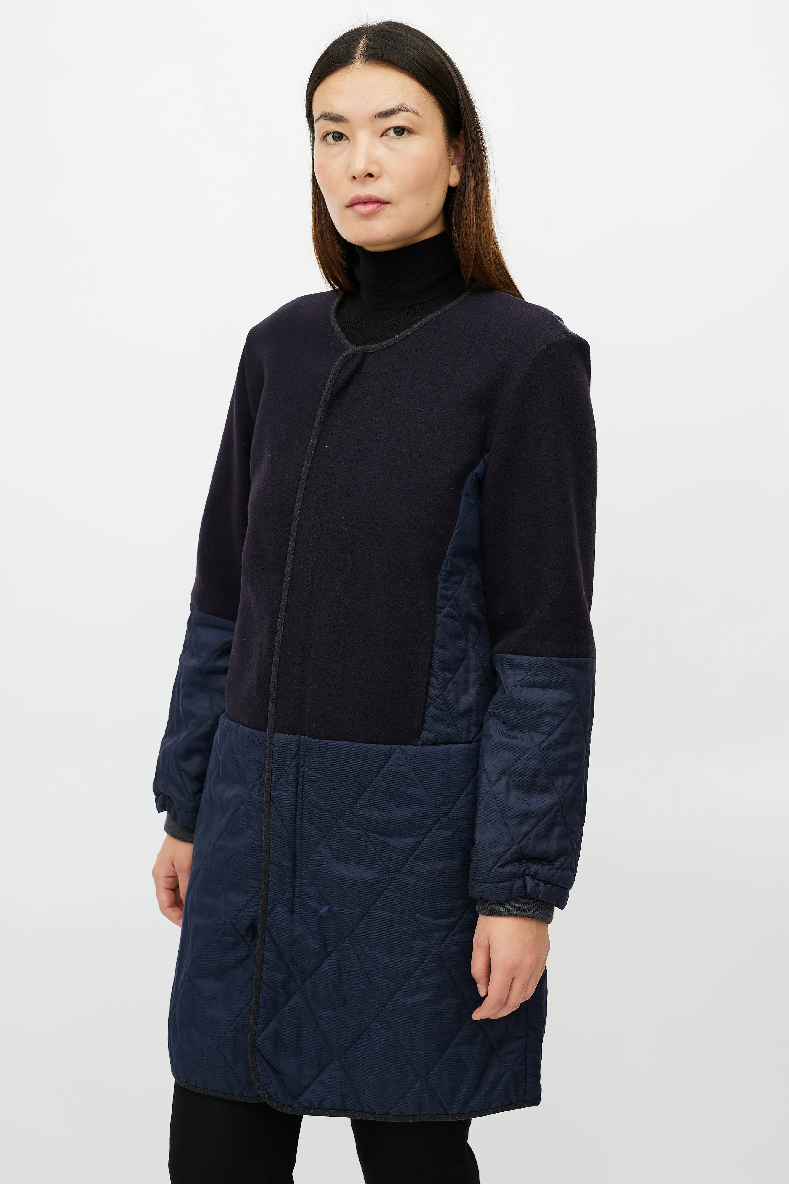 Navy Wool Quilted Jacket