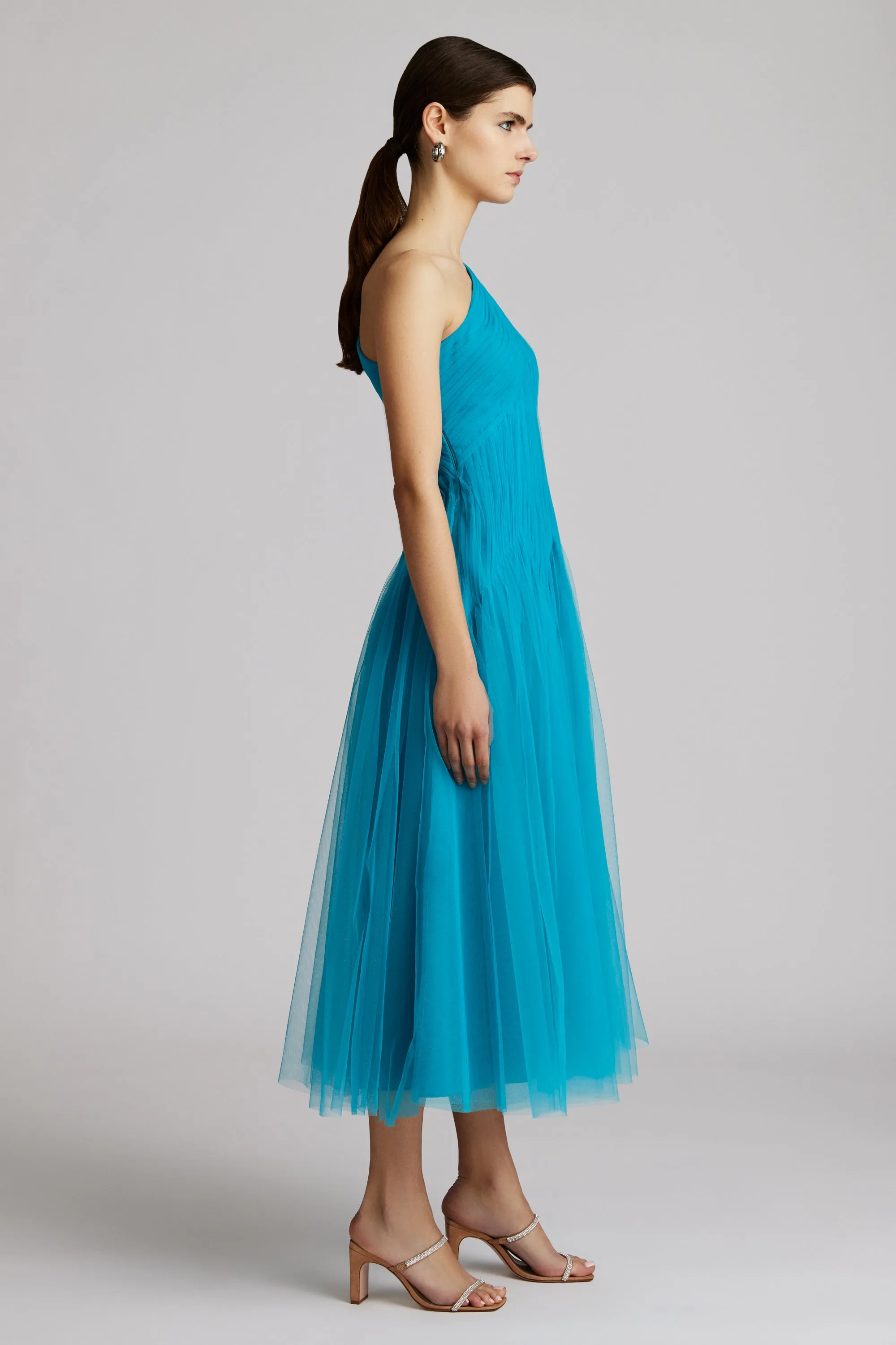 ONE SHOULDER MIDI TULLE DRESS