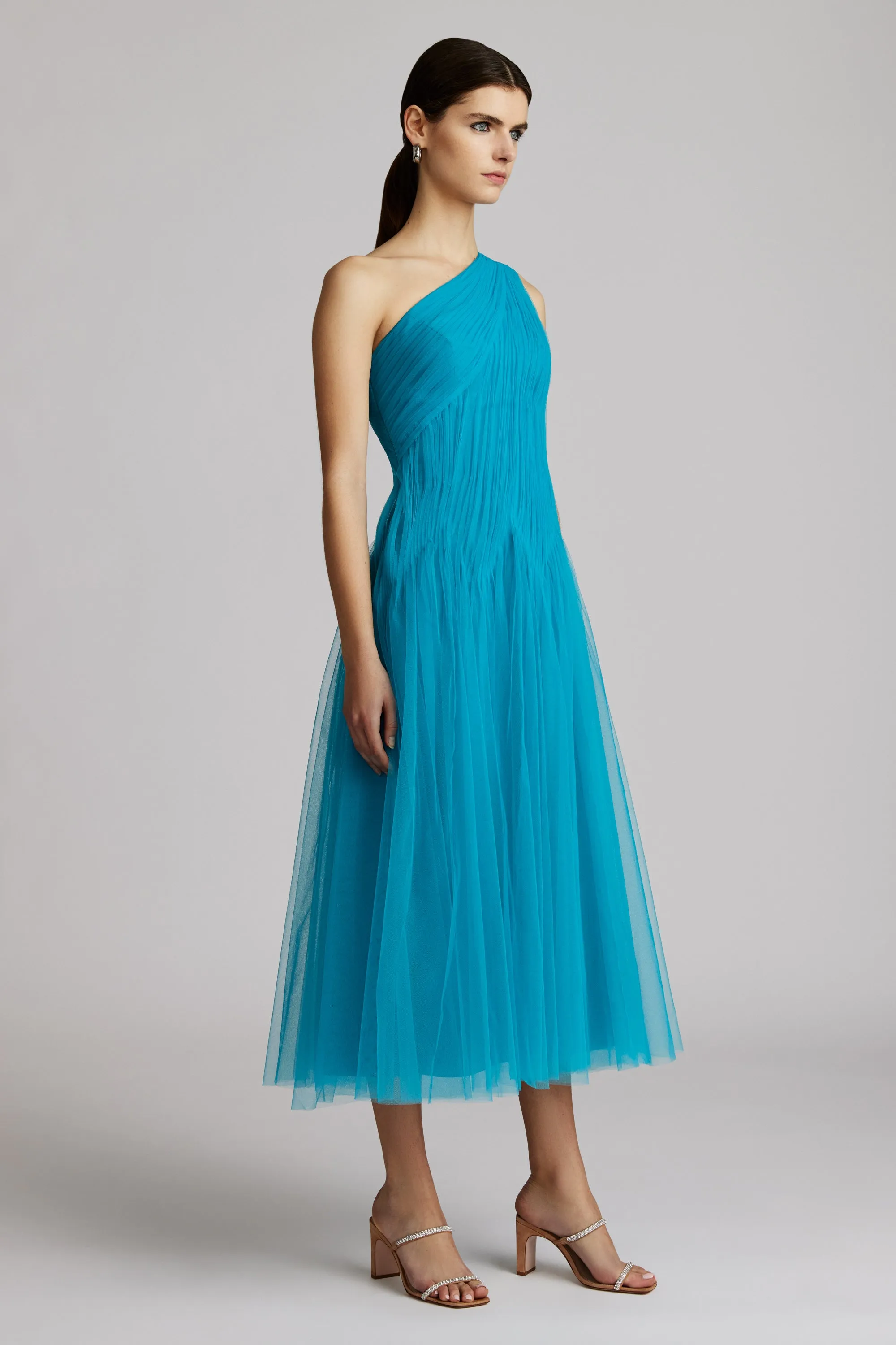 ONE SHOULDER MIDI TULLE DRESS