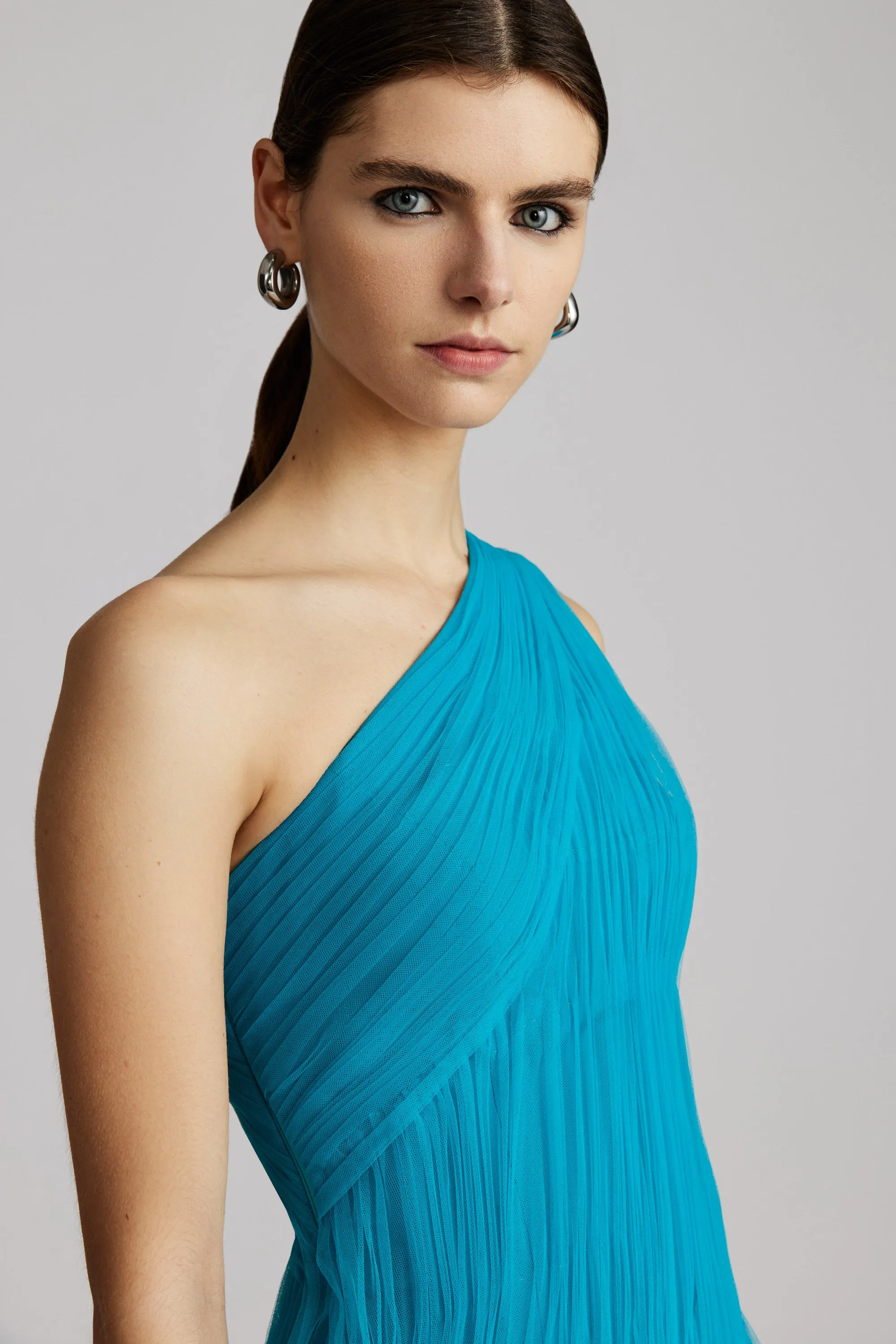 ONE SHOULDER MIDI TULLE DRESS
