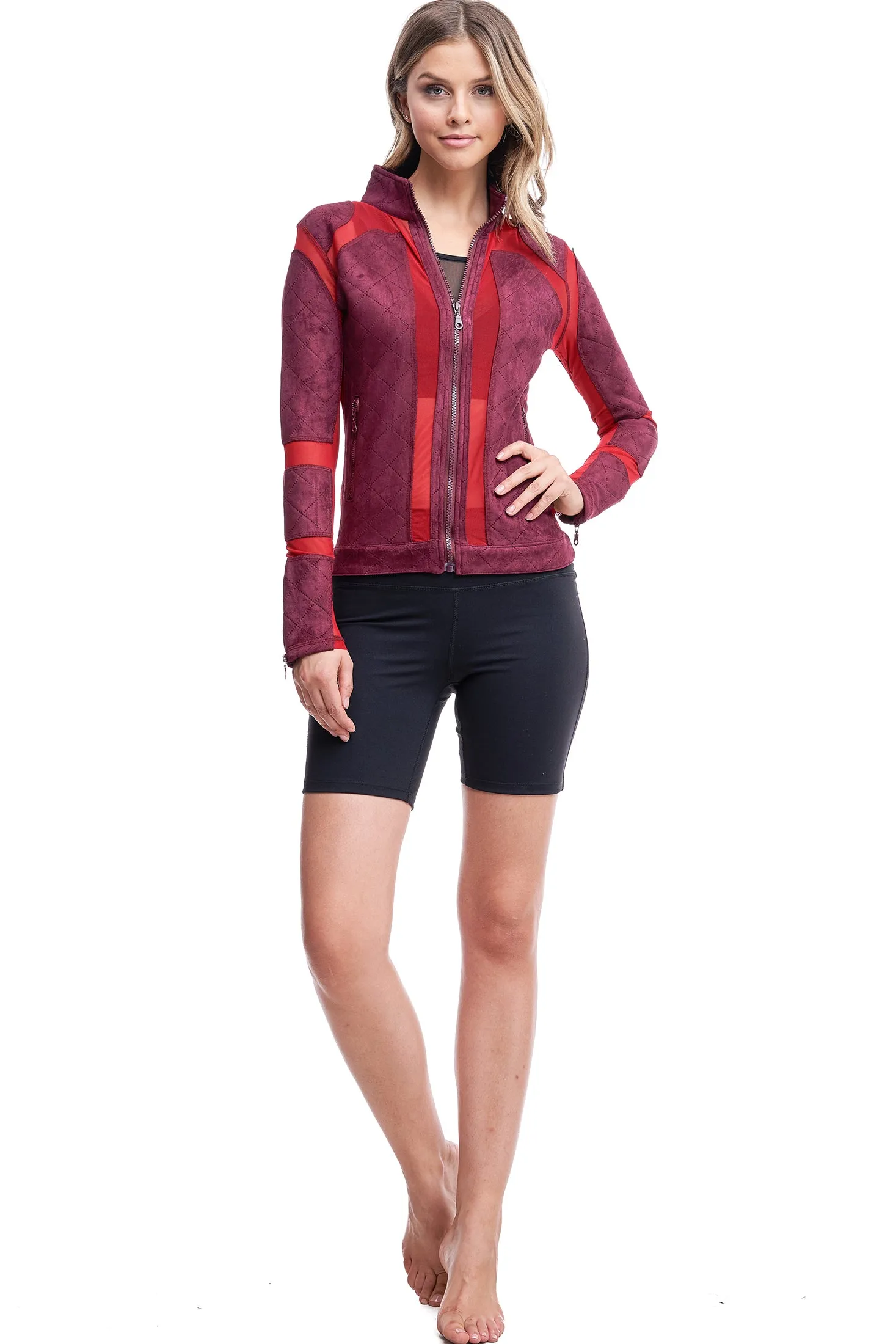 QUILTED MESH JACKET | BURGUNDY