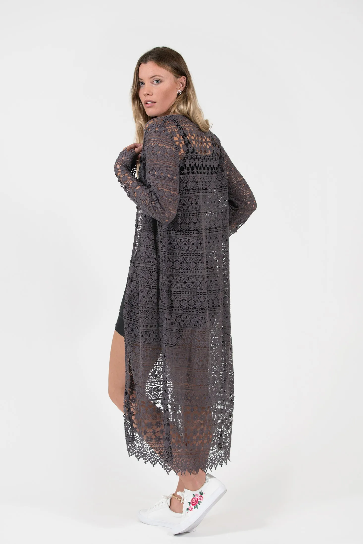 Quinns Lace Coat - Charcoal