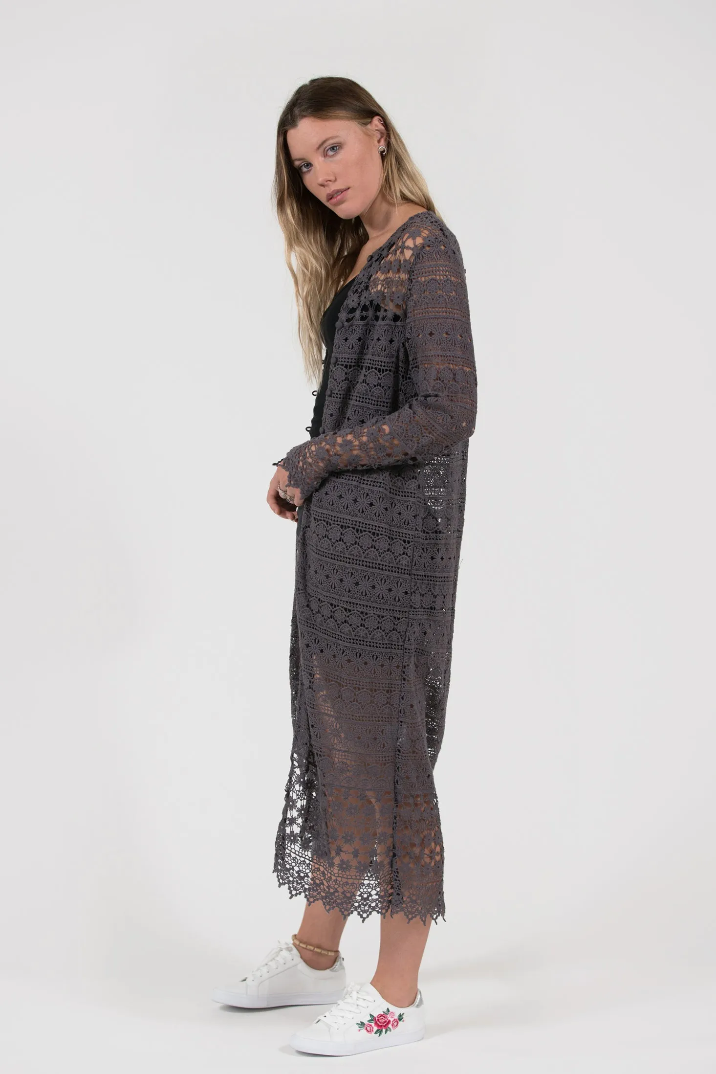 Quinns Lace Coat - Charcoal