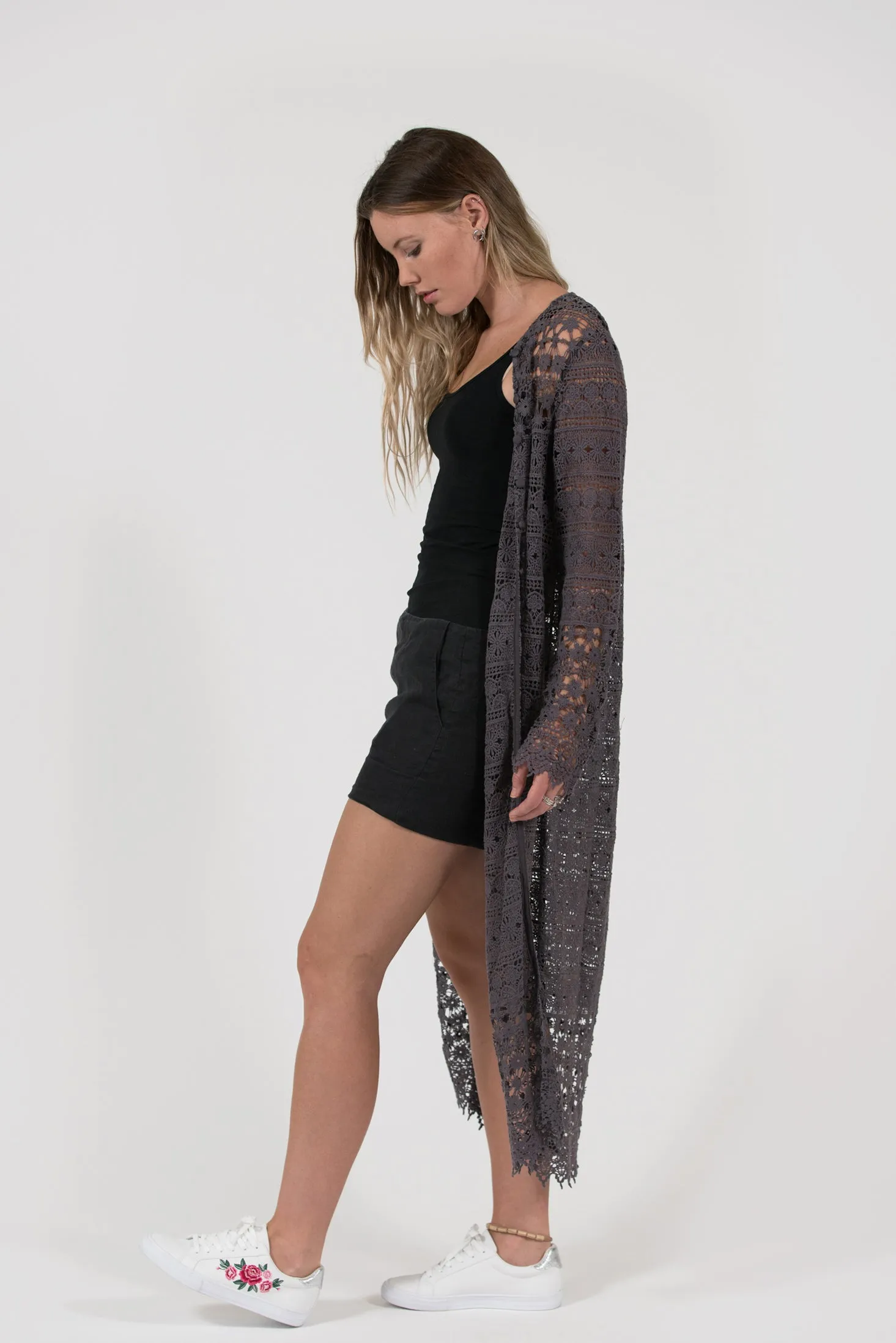 Quinns Lace Coat - Charcoal