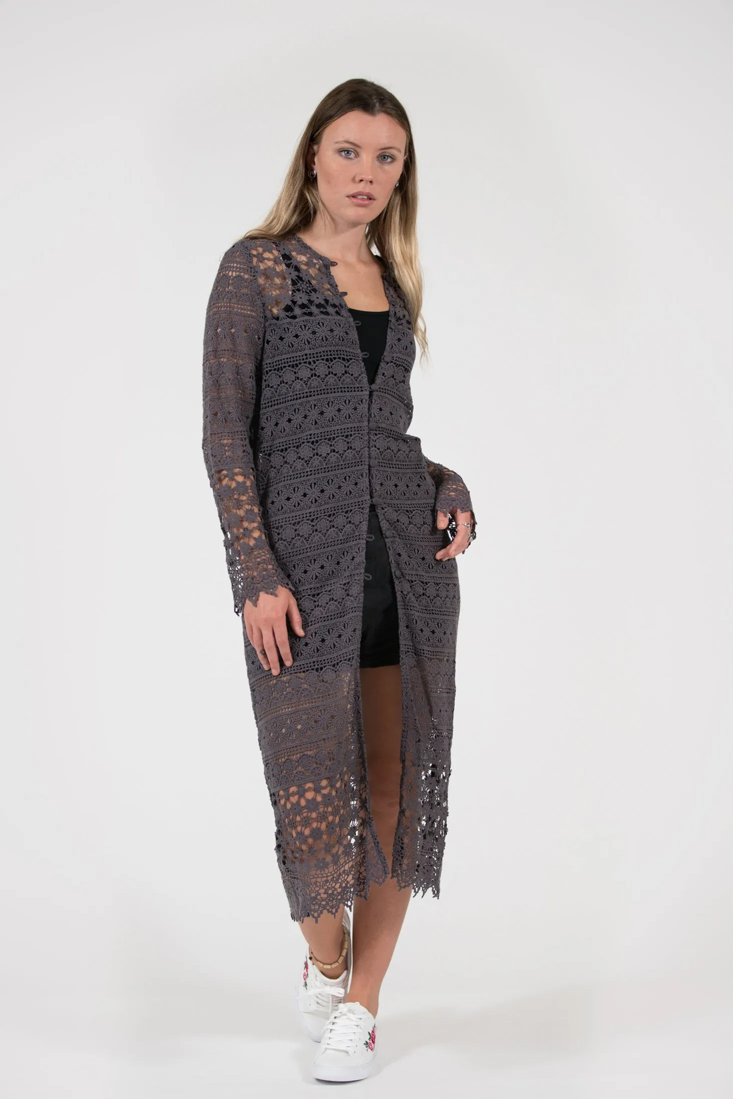 Quinns Lace Coat - Charcoal