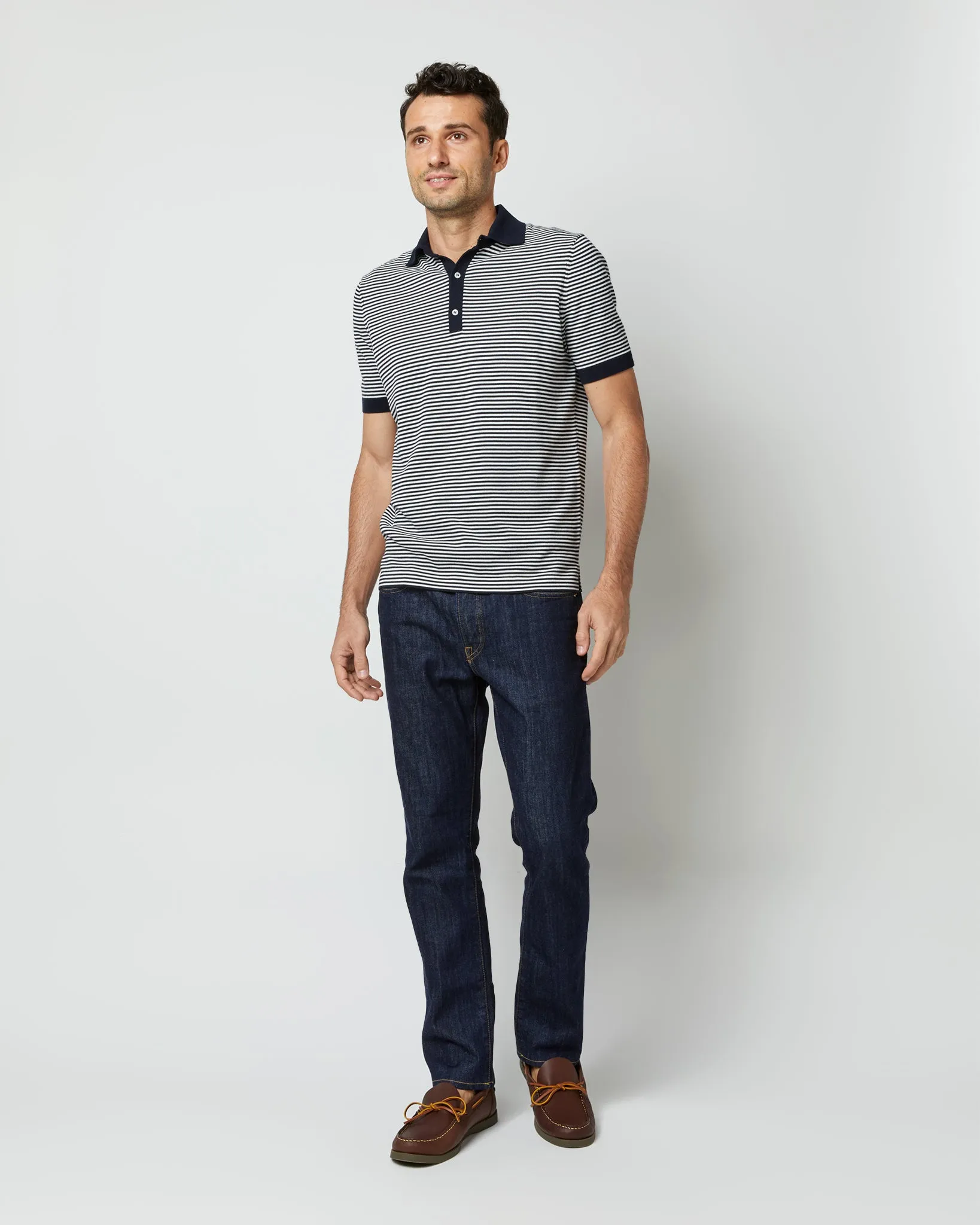 Rally Polo Sweater in Navy/Chalk Stripe Cotton