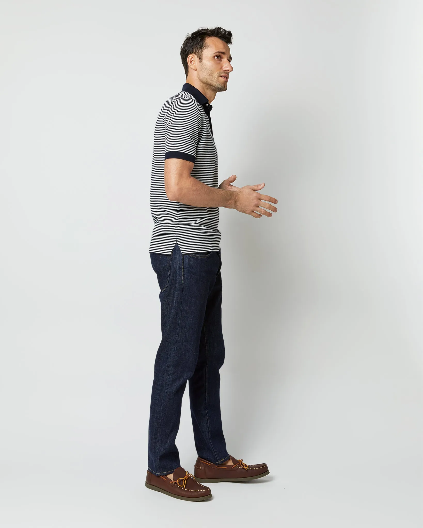 Rally Polo Sweater in Navy/Chalk Stripe Cotton