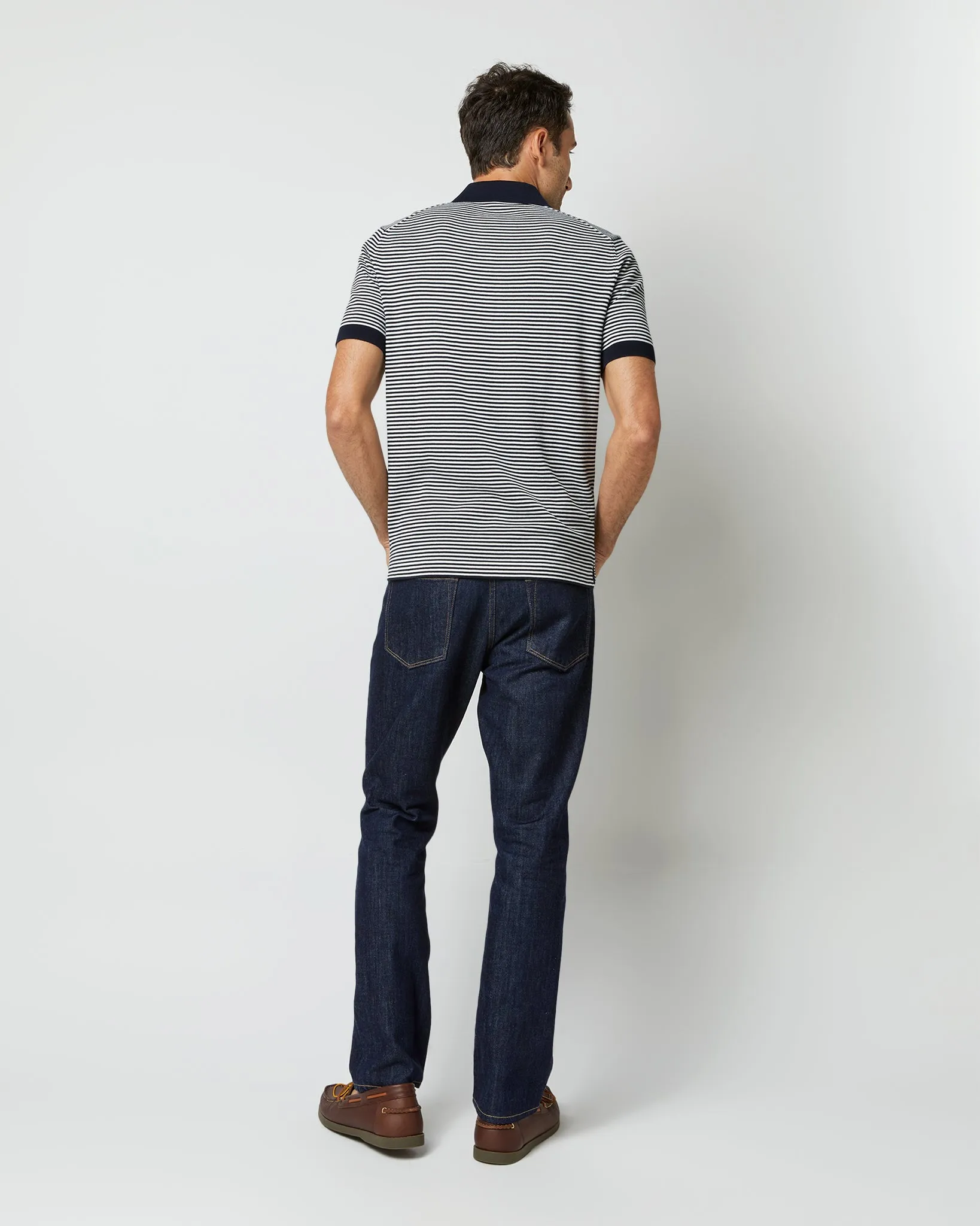 Rally Polo Sweater in Navy/Chalk Stripe Cotton