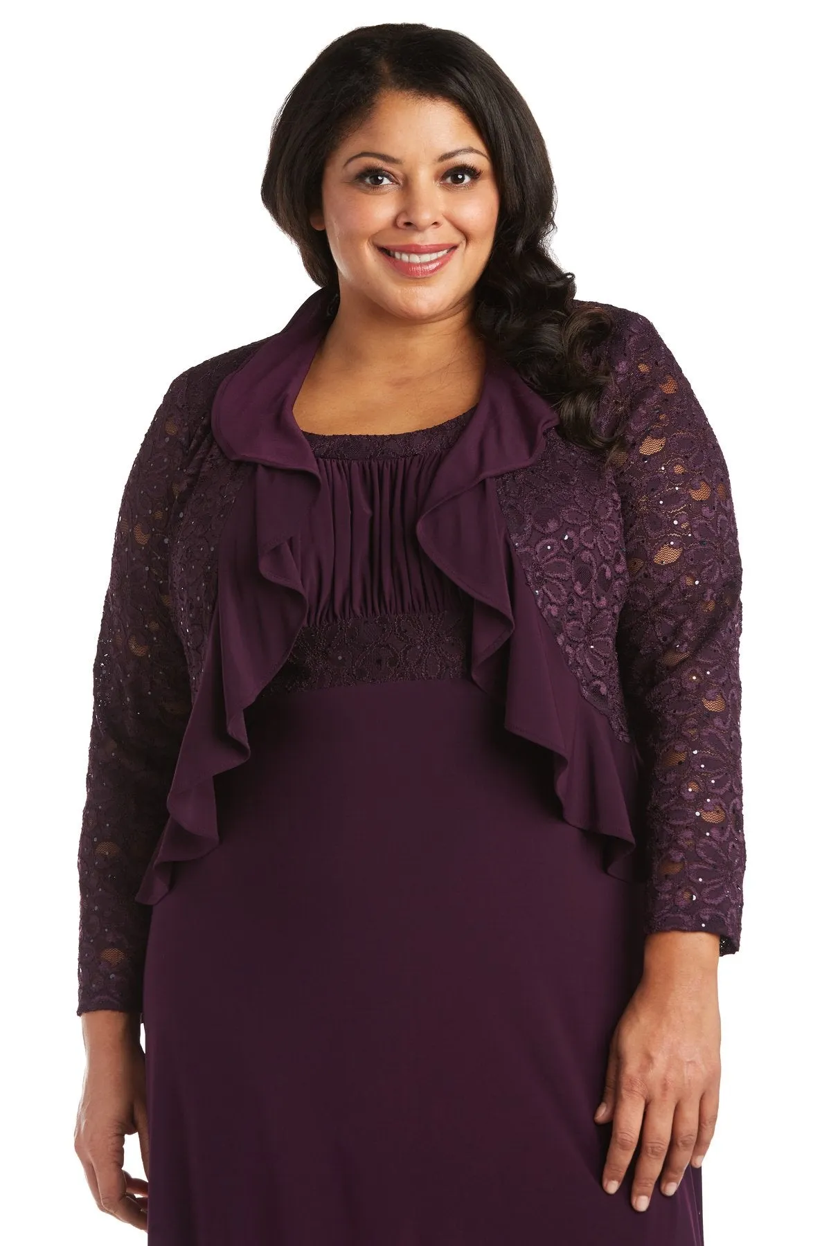 R&M Richards Plus Size Lace Sequin Jacket Dress