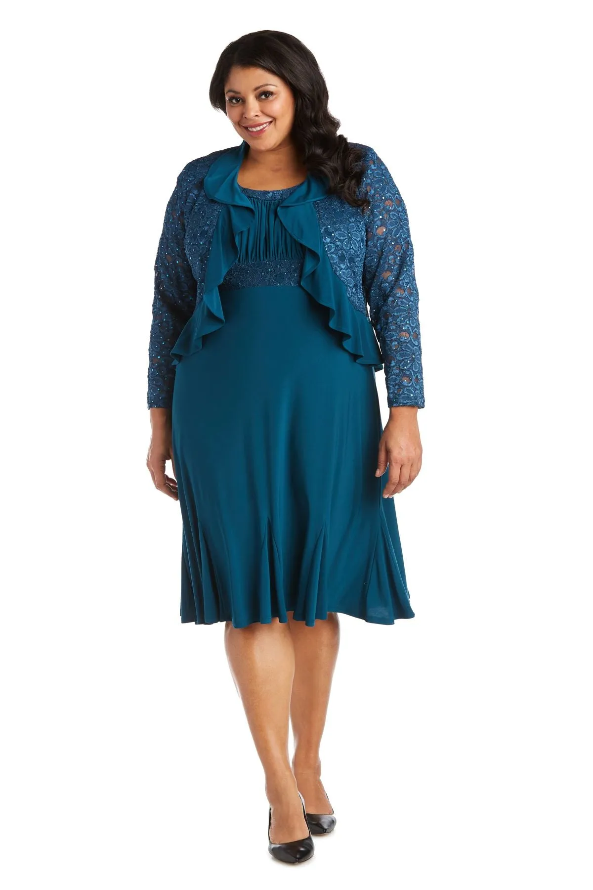 R&M Richards Plus Size Lace Sequin Jacket Dress