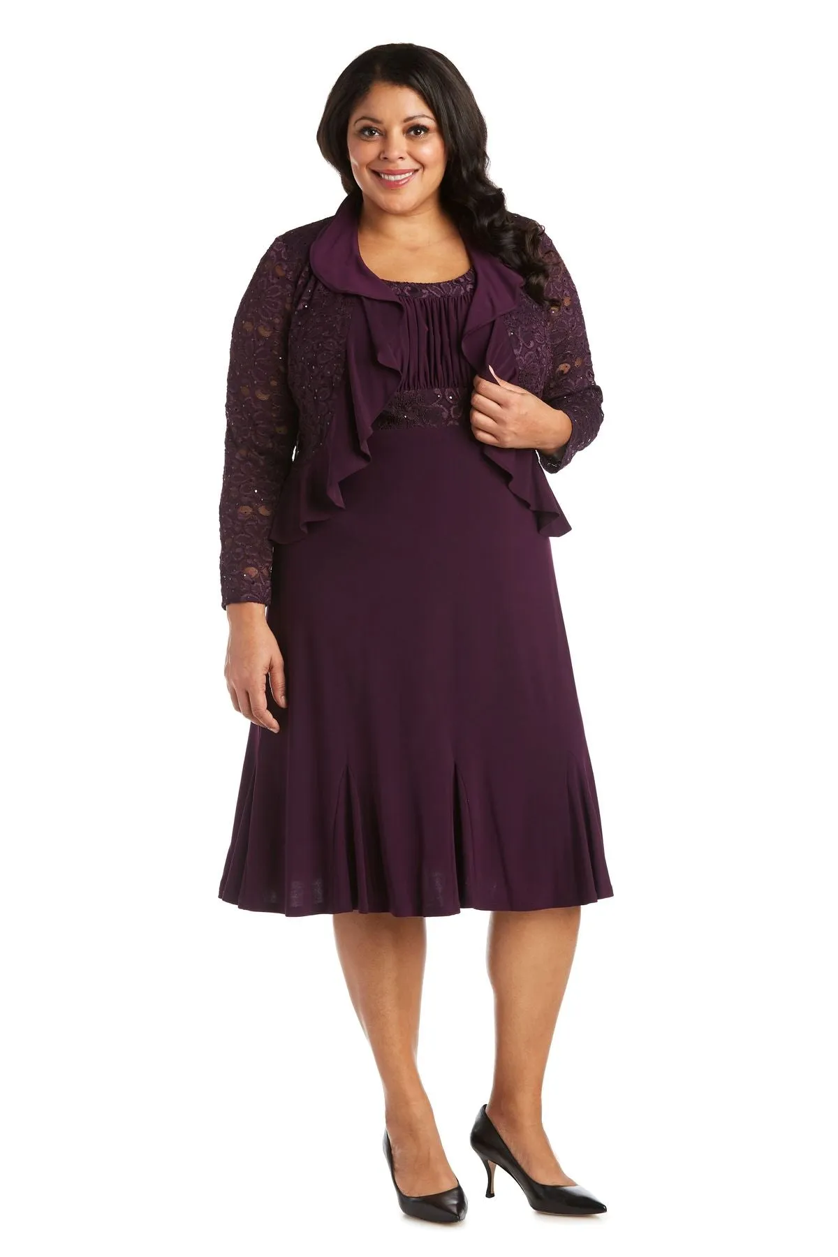 R&M Richards Plus Size Lace Sequin Jacket Dress