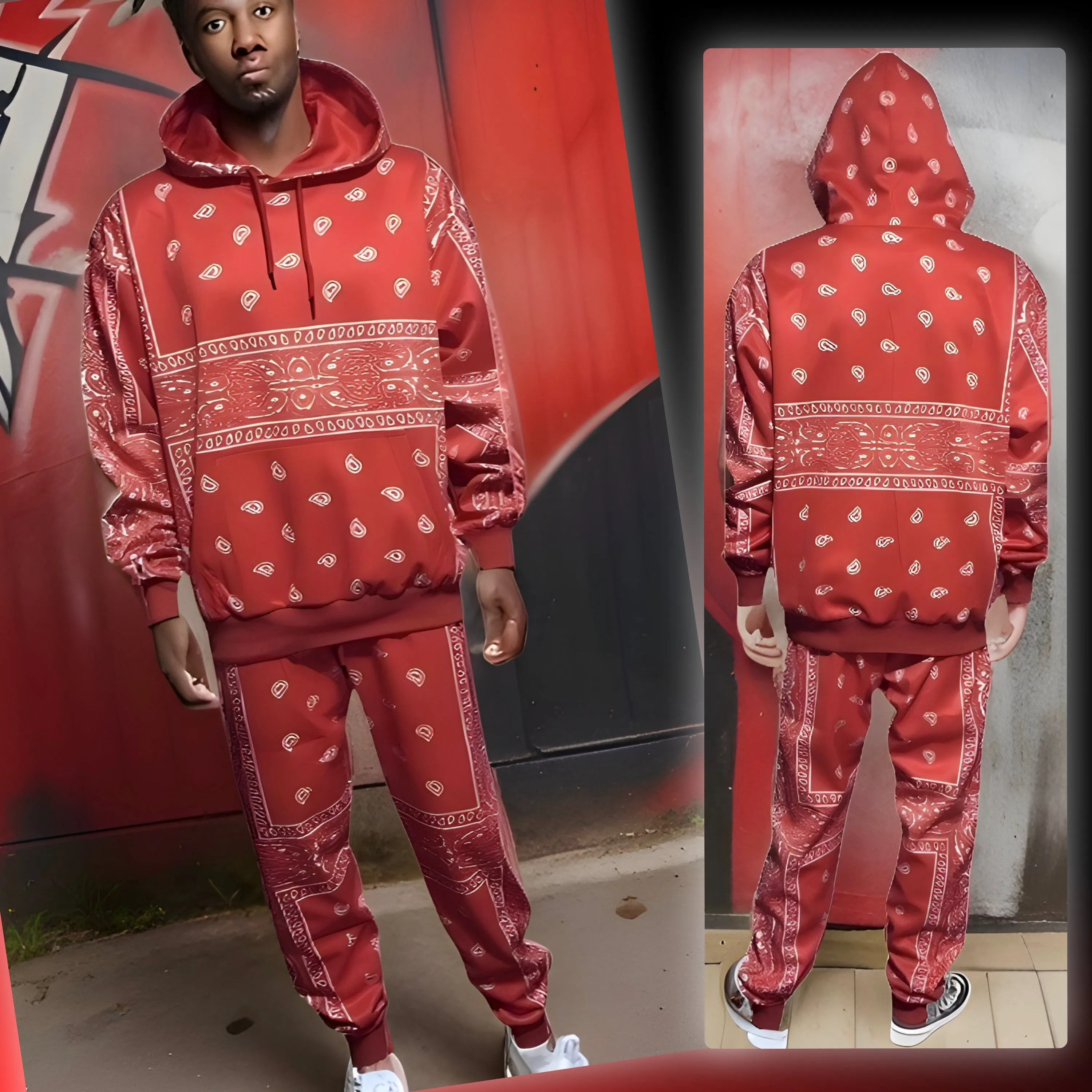 ^RED BANDANA^ JOGGER SWEATSUITS (FLEECY SOFT LINED)