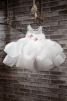 Ruffle Layered Dress with Butterfly Brooches