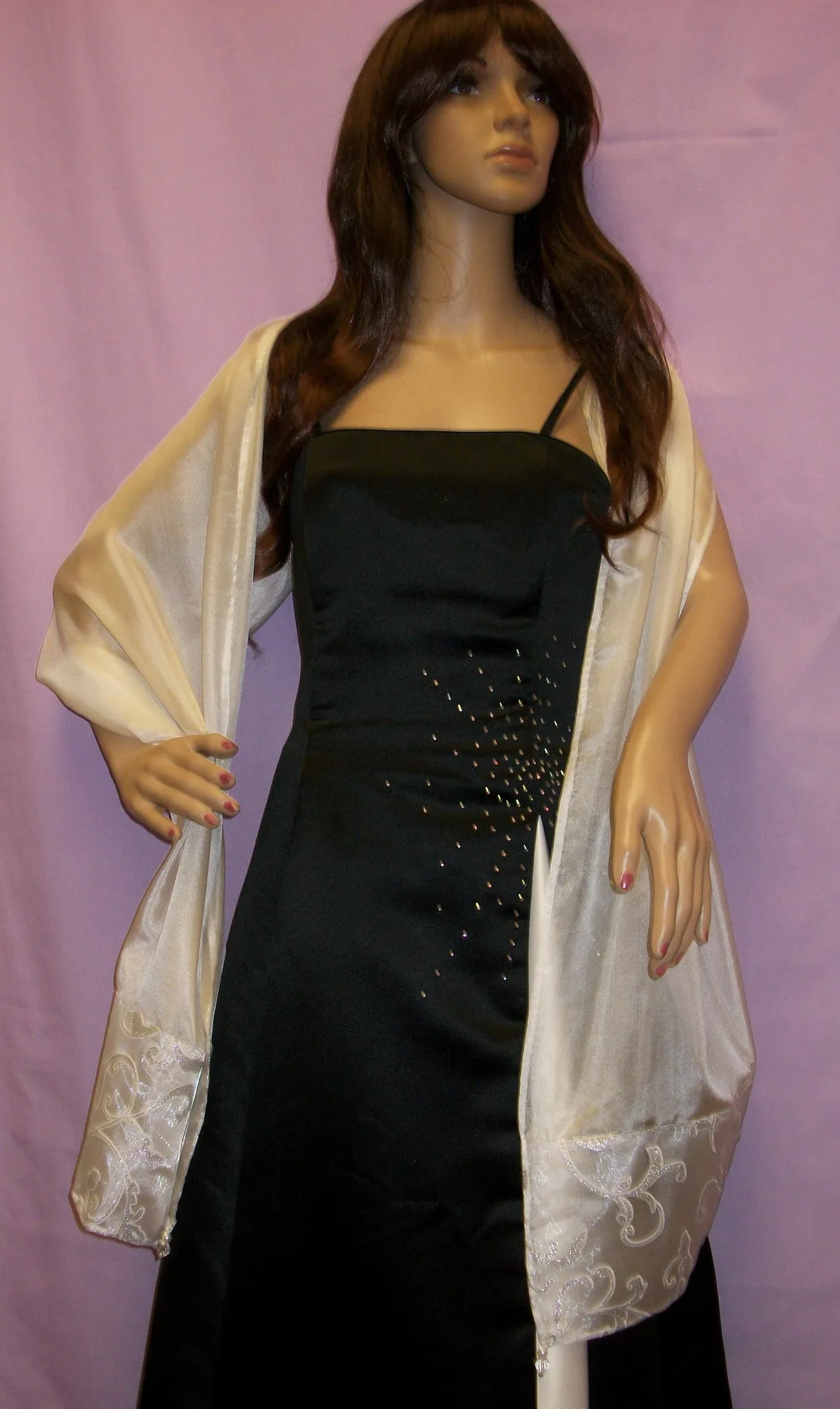 Silk Scarf 2894 Dupatta Shawl Wrap Stole White Silver Lace Shieno Sarees