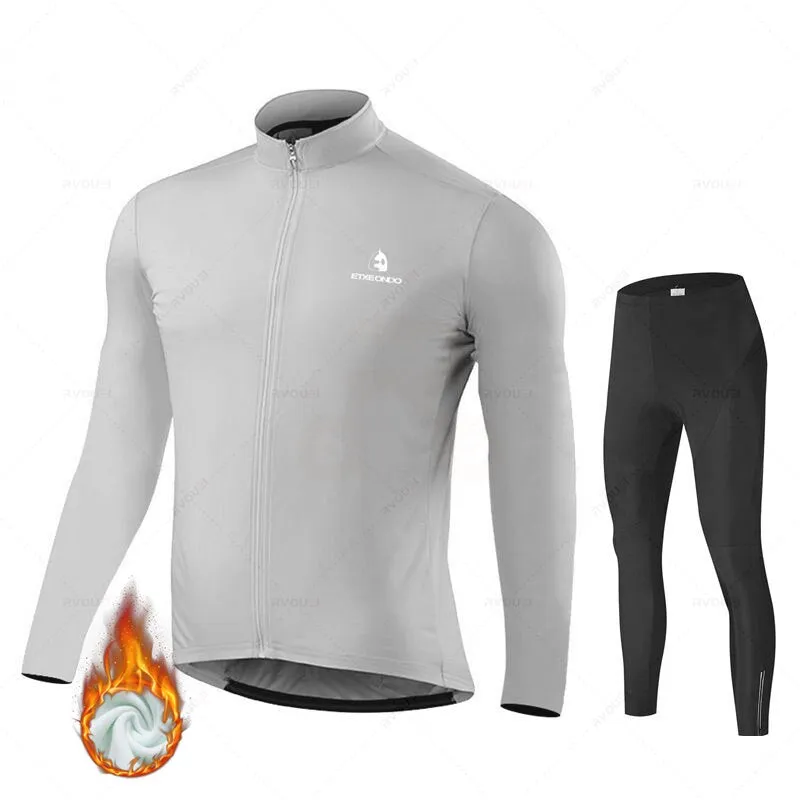 Solid Color Winter Fleece Cycling Jersey Set