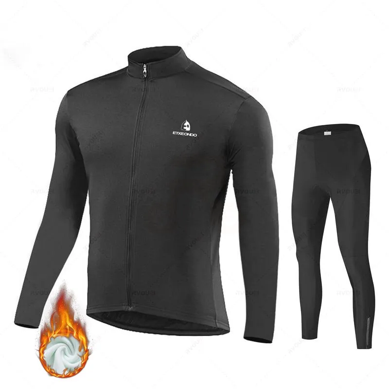 Solid Color Winter Fleece Cycling Jersey Set