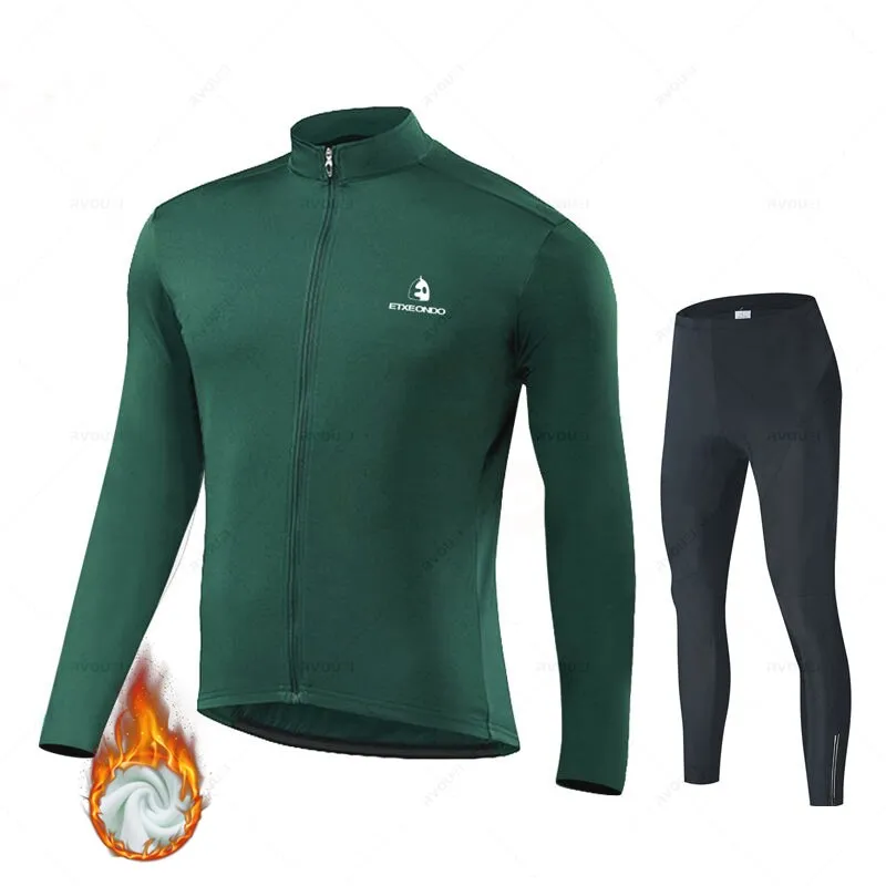 Solid Color Winter Fleece Cycling Jersey Set