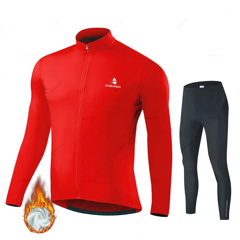 Solid Color Winter Fleece Cycling Jersey Set