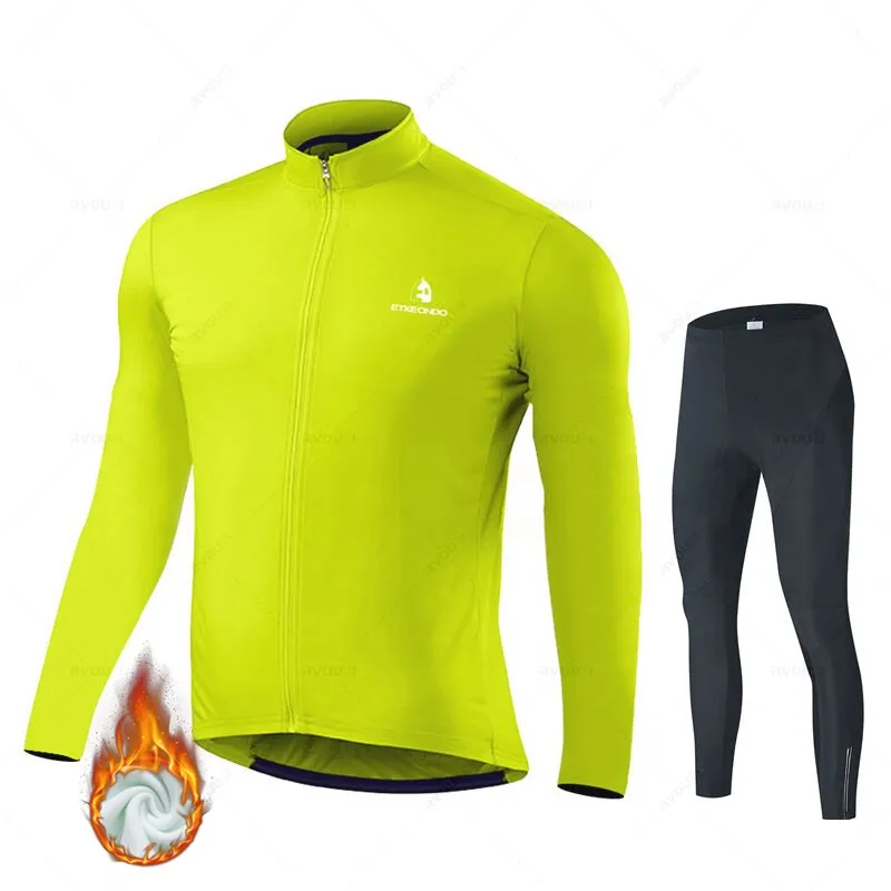 Solid Color Winter Fleece Cycling Jersey Set