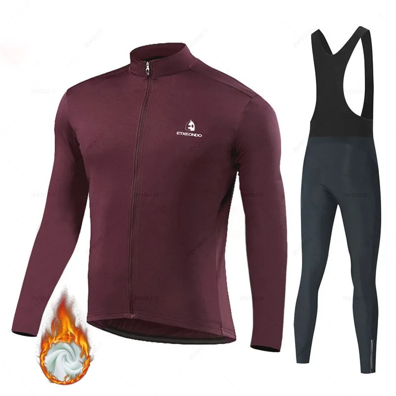Solid Color Winter Fleece Cycling Jersey Set
