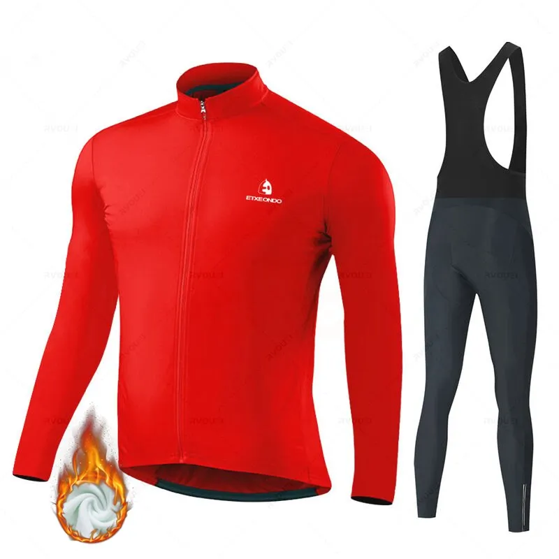 Solid Color Winter Fleece Cycling Jersey Set