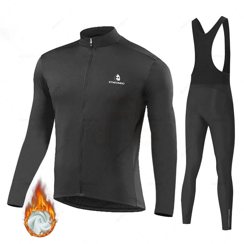 Solid Color Winter Fleece Cycling Jersey Set