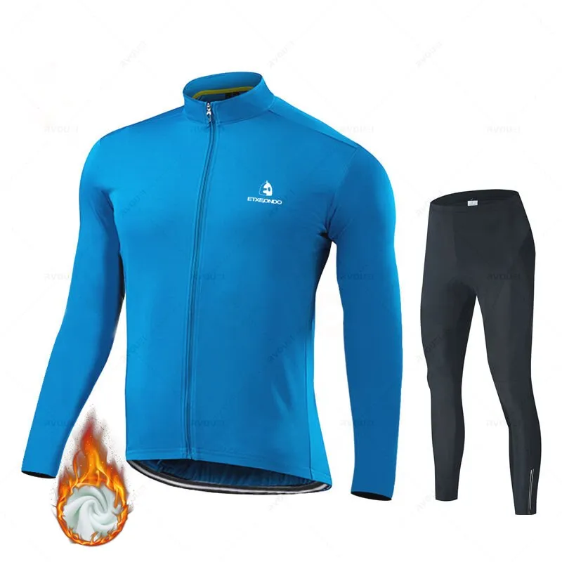 Solid Color Winter Fleece Cycling Jersey Set
