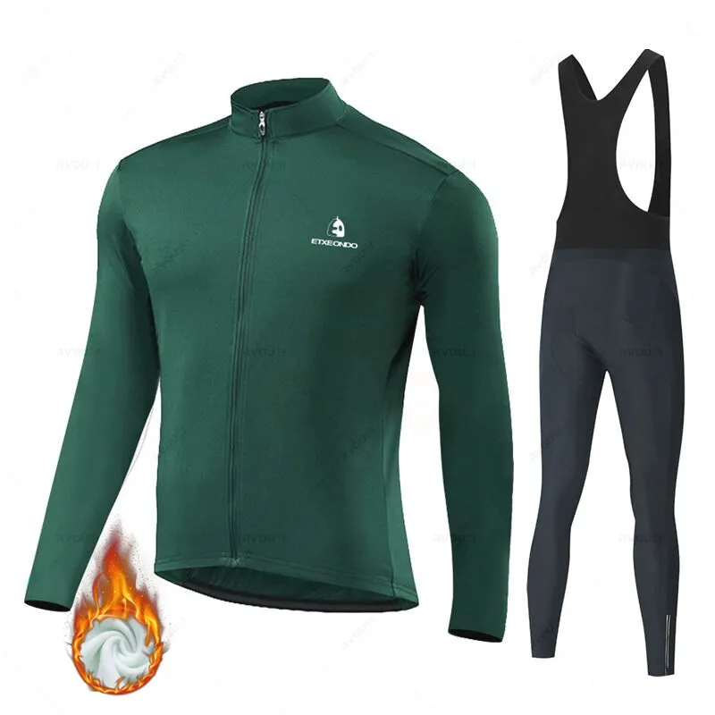 Solid Color Winter Fleece Cycling Jersey Set