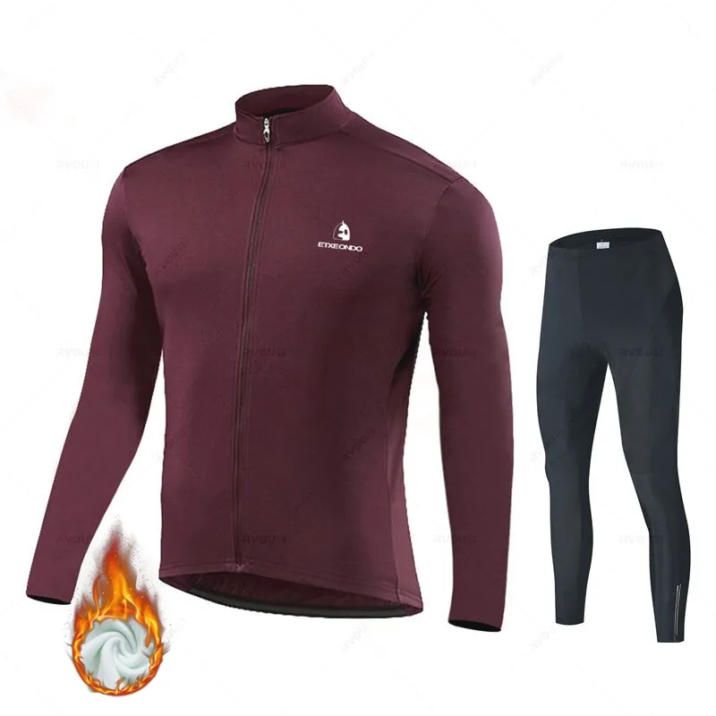 Solid Color Winter Fleece Cycling Jersey Set