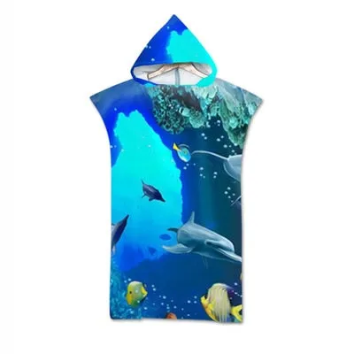 Summer Holiday Swimming Pool Beach Towel Microfiber Changing Robe Cloak Ocean Series Bathrobe Hooded Surf Poncho Towel Wetsuit