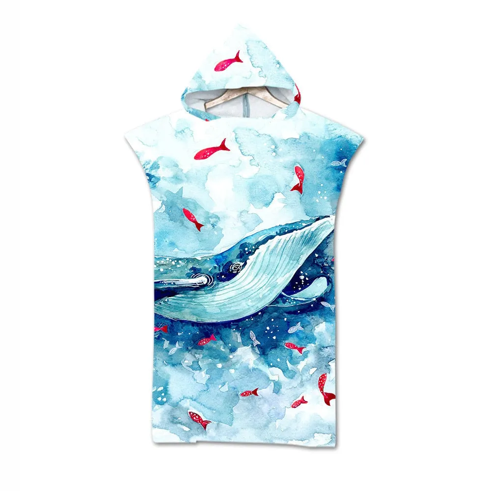 Summer Holiday Swimming Pool Beach Towel Microfiber Changing Robe Cloak Ocean Series Bathrobe Hooded Surf Poncho Towel Wetsuit