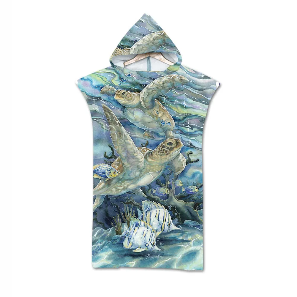 Summer Holiday Swimming Pool Beach Towel Microfiber Changing Robe Cloak Ocean Series Bathrobe Hooded Surf Poncho Towel Wetsuit