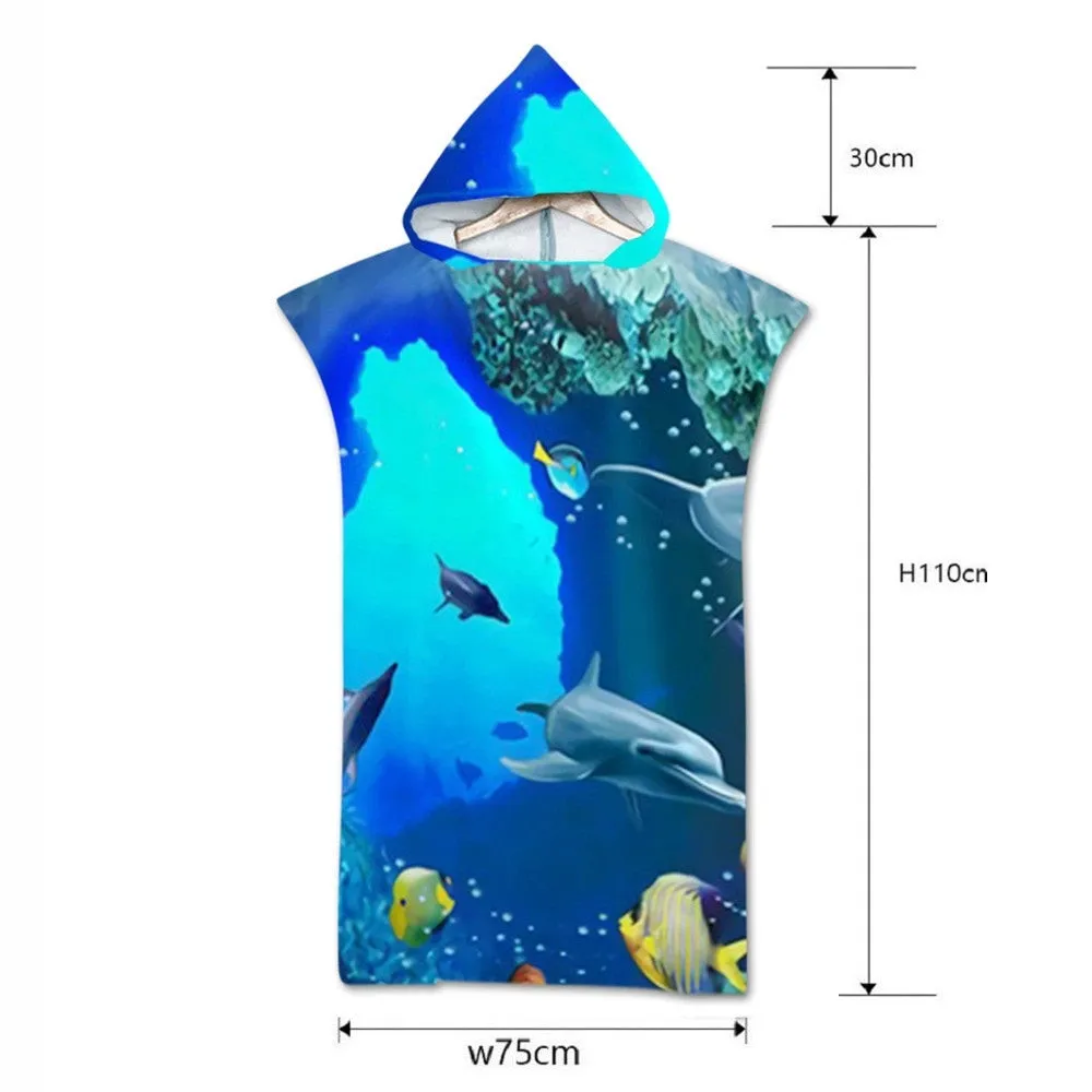 Summer Holiday Swimming Pool Beach Towel Microfiber Changing Robe Cloak Ocean Series Bathrobe Hooded Surf Poncho Towel Wetsuit