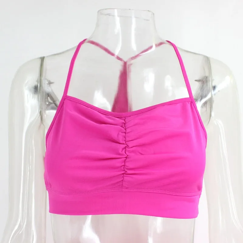 Summer Solid Womens 2 Piece Outfits Tracksuits Spaghetti strap Backless Two Piece Set Crop Tops Sport Pants Sets