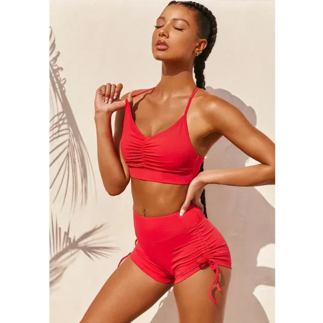 Summer Solid Womens 2 Piece Outfits Tracksuits Spaghetti strap Backless Two Piece Set Crop Tops Sport Pants Sets