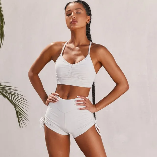 Summer Solid Womens 2 Piece Outfits Tracksuits Spaghetti strap Backless Two Piece Set Crop Tops Sport Pants Sets
