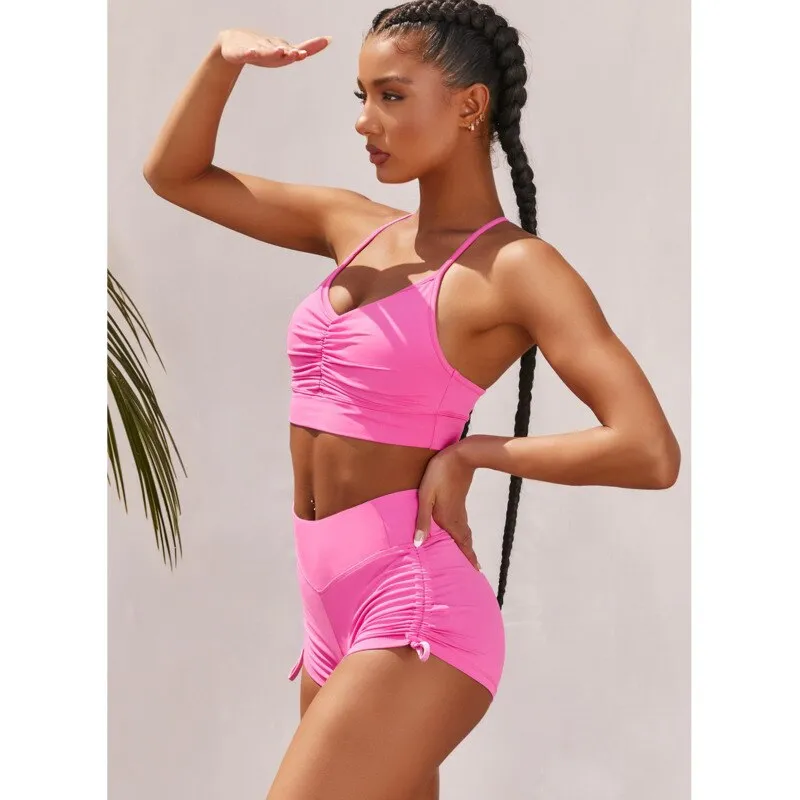 Summer Solid Womens 2 Piece Outfits Tracksuits Spaghetti strap Backless Two Piece Set Crop Tops Sport Pants Sets