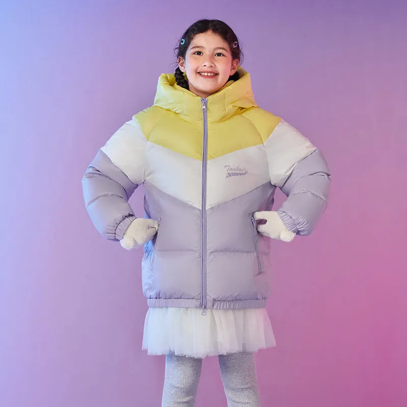 TANBOER Children's Down Jacket Contrast Hooded Winter Coat