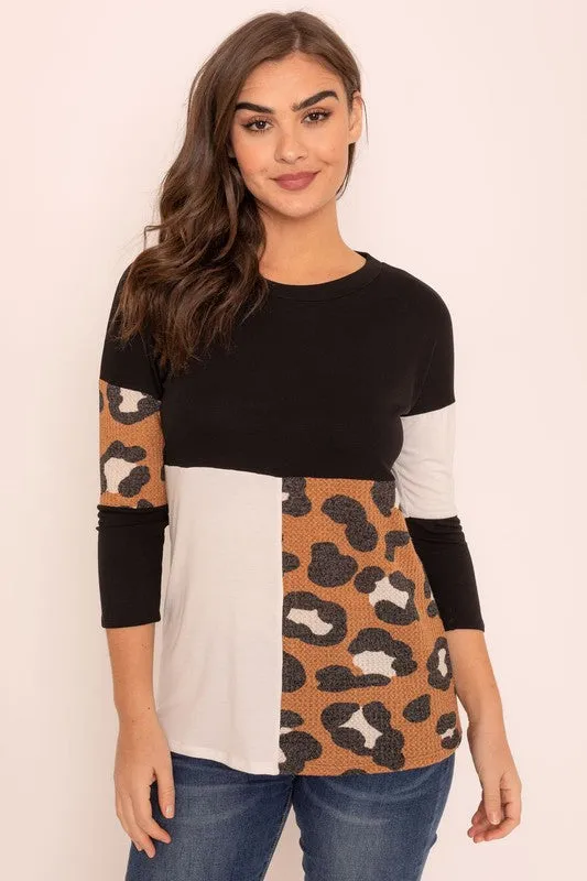 TEEK - Plus Size Leopard Color Block Tunic