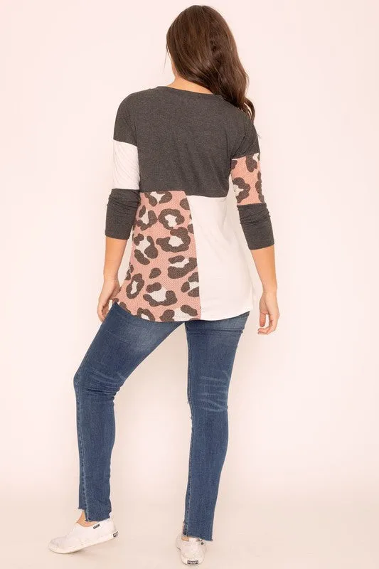 TEEK - Plus Size Leopard Color Block Tunic