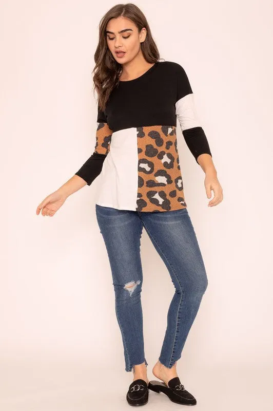 TEEK - Plus Size Leopard Color Block Tunic