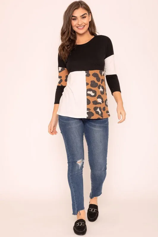 TEEK - Plus Size Leopard Color Block Tunic