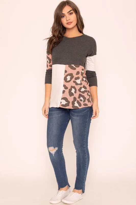 TEEK - Plus Size Leopard Color Block Tunic