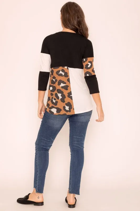 TEEK - Plus Size Leopard Color Block Tunic