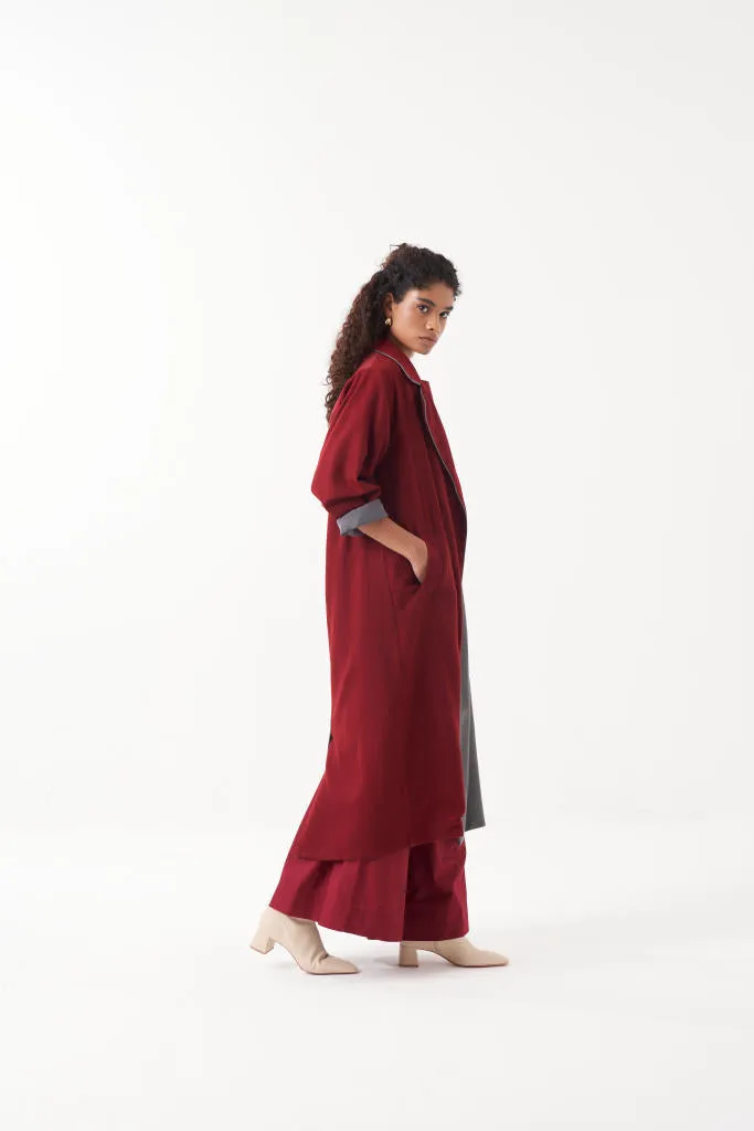 TWO TONE LONG JACKET CO-ORD (SET OF 3)-MADDER & GREY