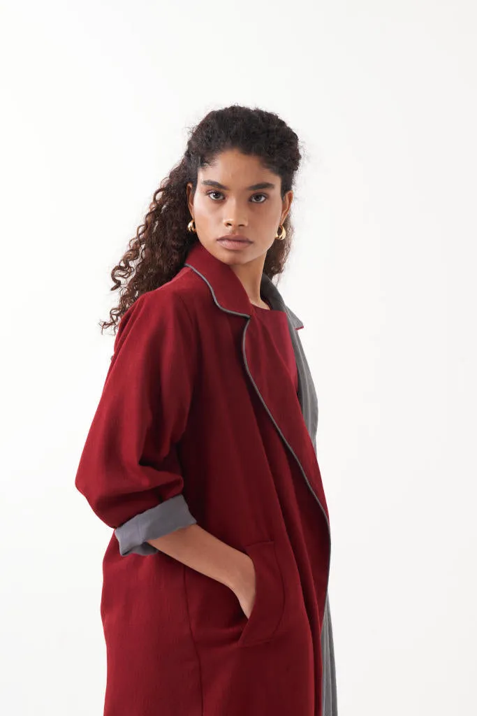 TWO TONE LONG JACKET CO-ORD (SET OF 3)-MADDER & GREY