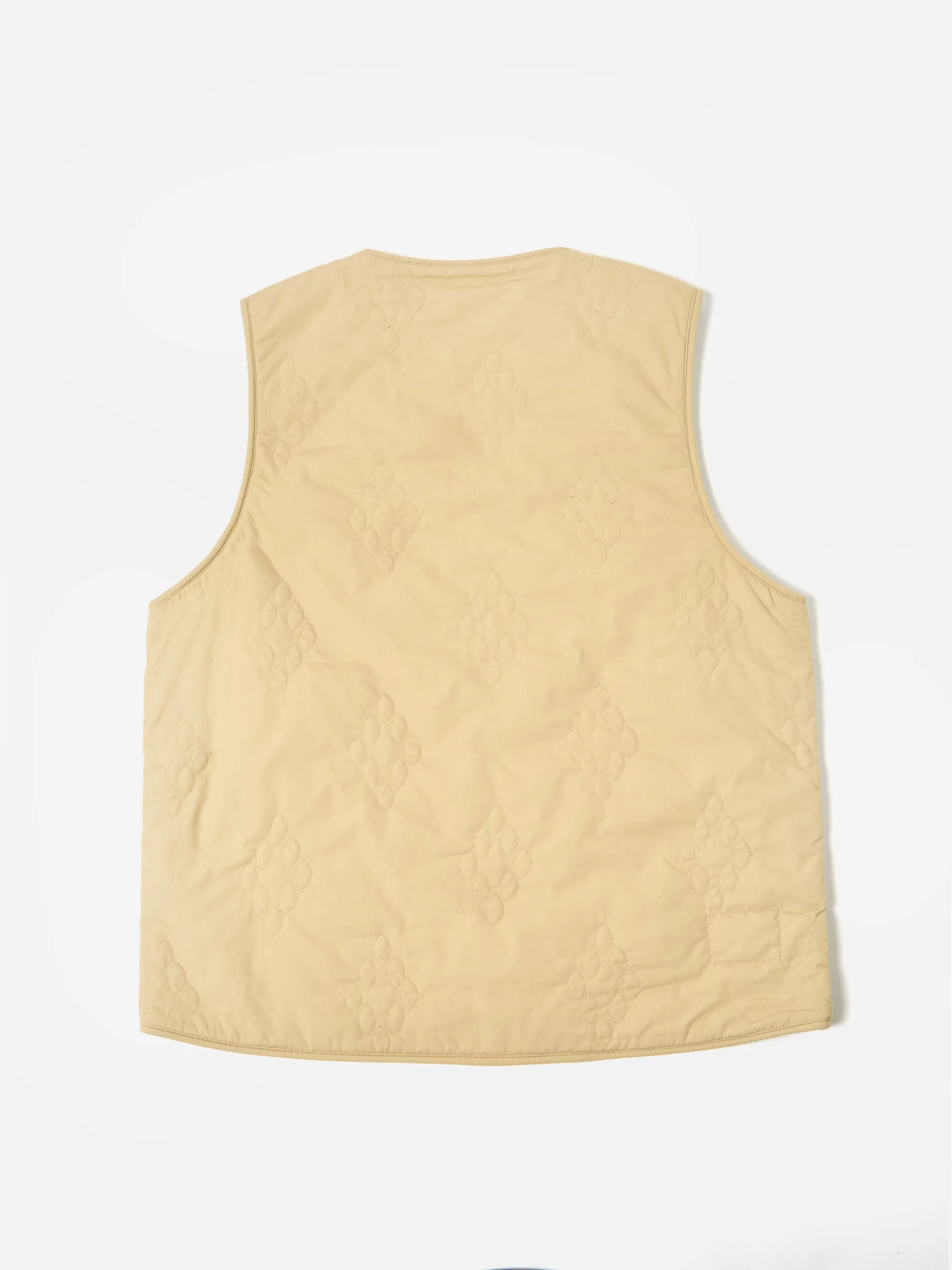 Universal Works Quilted Piped Liner Gilet in Sand Recycled Poly Tech