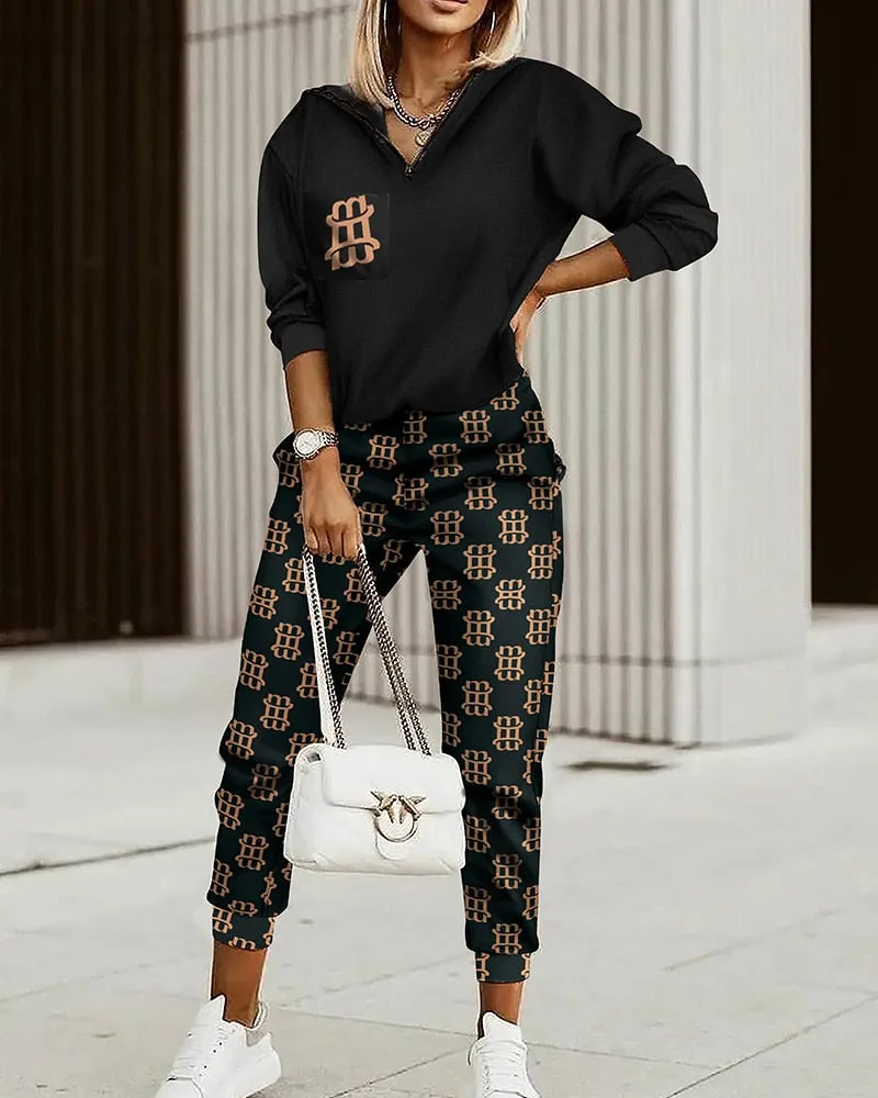 Wenkouban 2023 New Fashion Women Plaid Print Zipper Front Hooded Top & Pants Set Two Pieces Suit Flare Pants Outwear